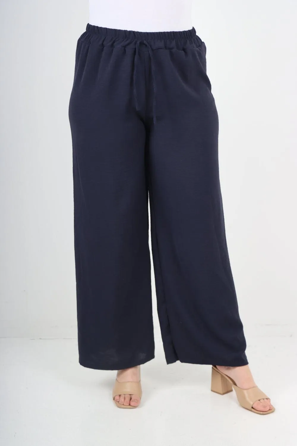 Elastic Waistband Wide Leg Trousers