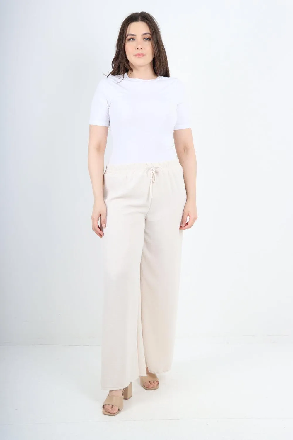 Elastic Waistband Wide Leg Trousers