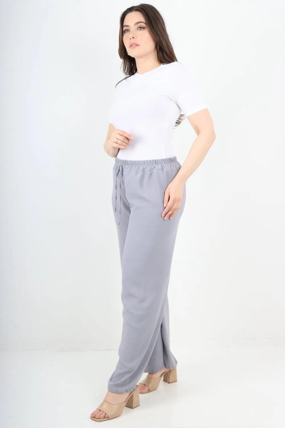 Elastic Waistband Wide Leg Trousers