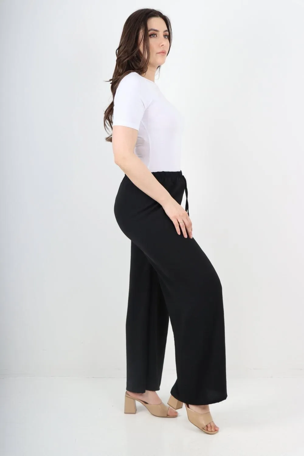 Elastic Waistband Wide Leg Trousers