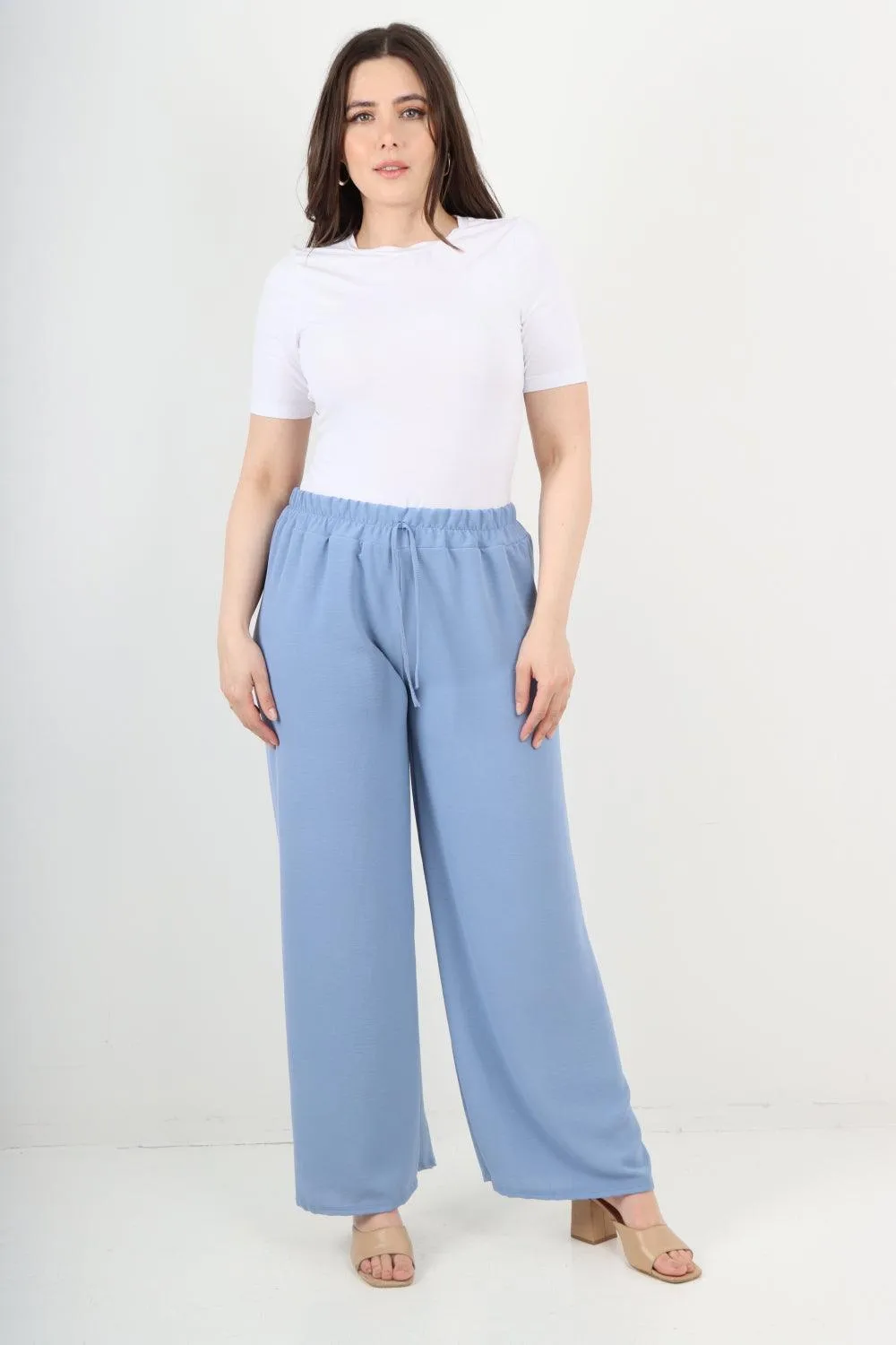 Elastic Waistband Wide Leg Trousers