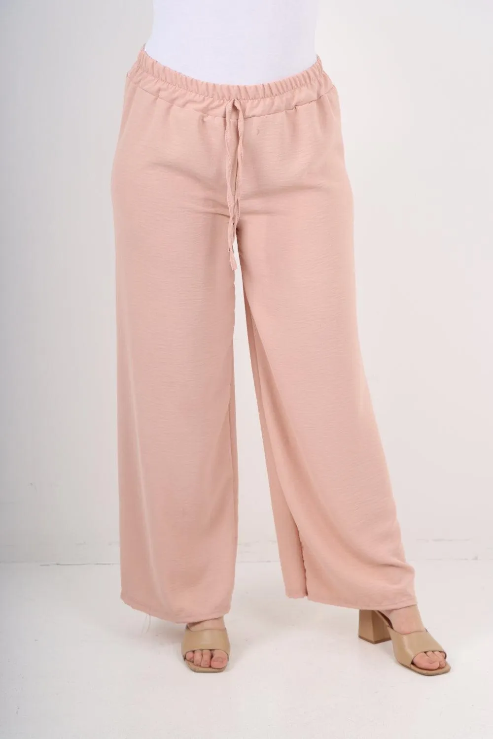 Elastic Waistband Wide Leg Trousers