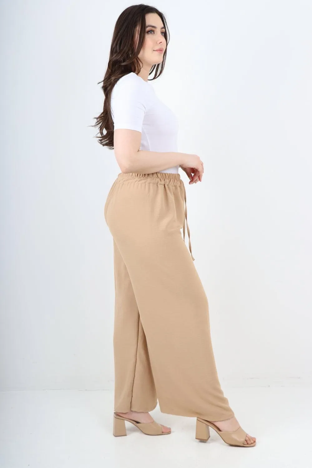 Elastic Waistband Wide Leg Trousers