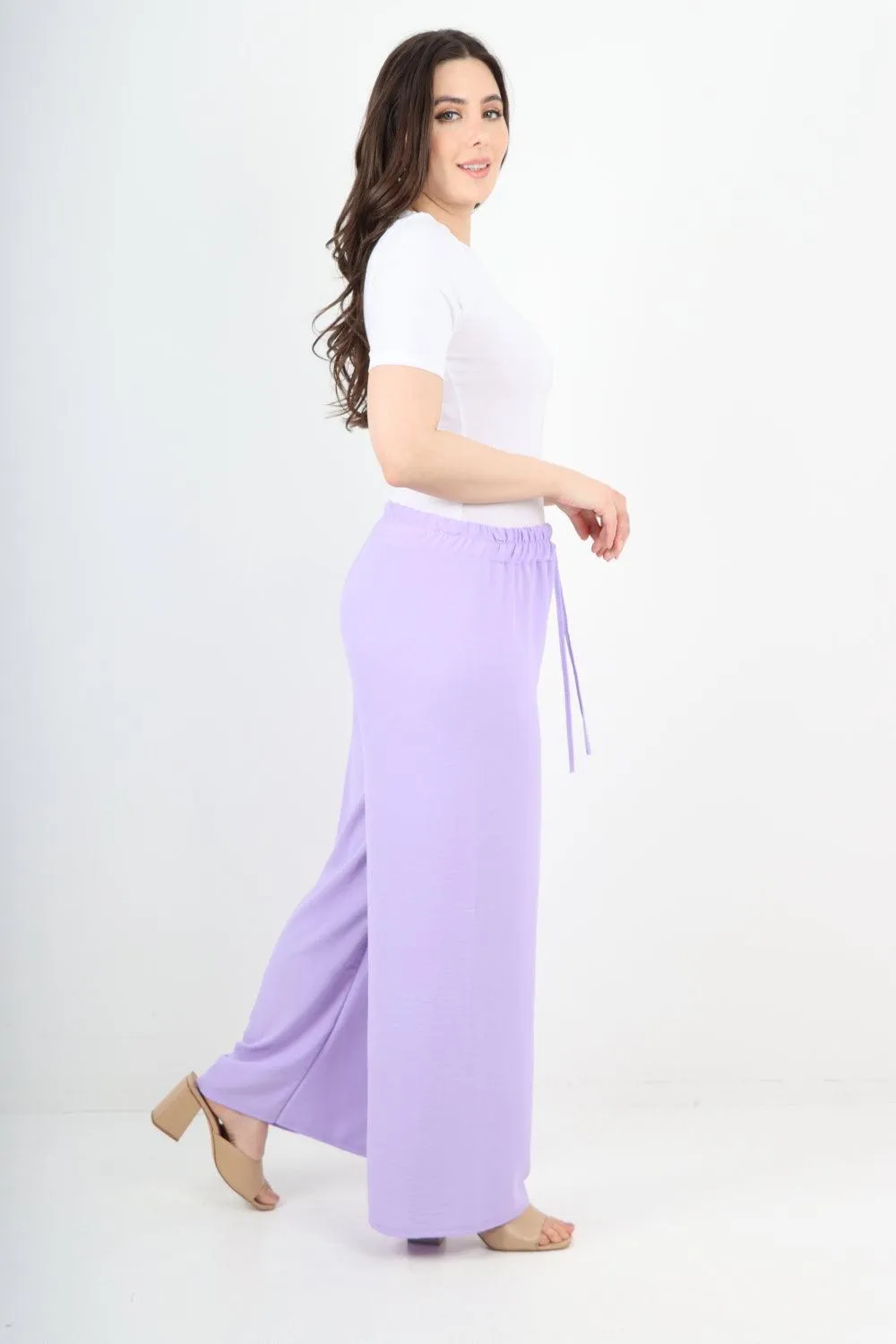 Elastic Waistband Wide Leg Trousers