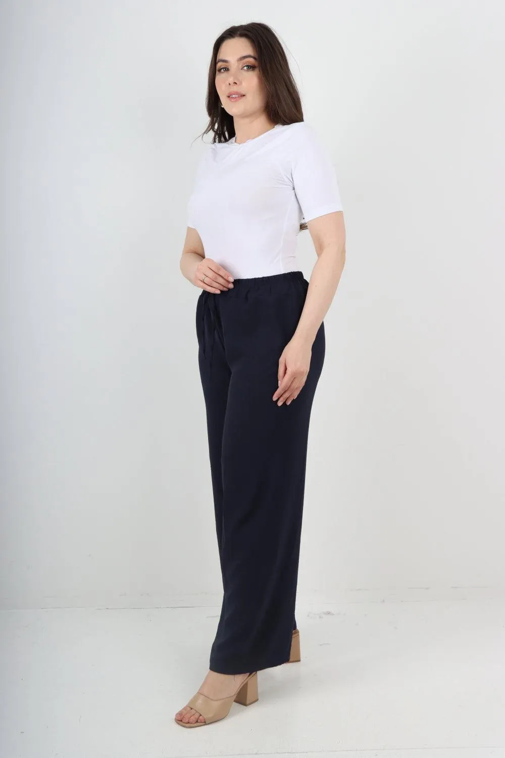 Elastic Waistband Wide Leg Trousers