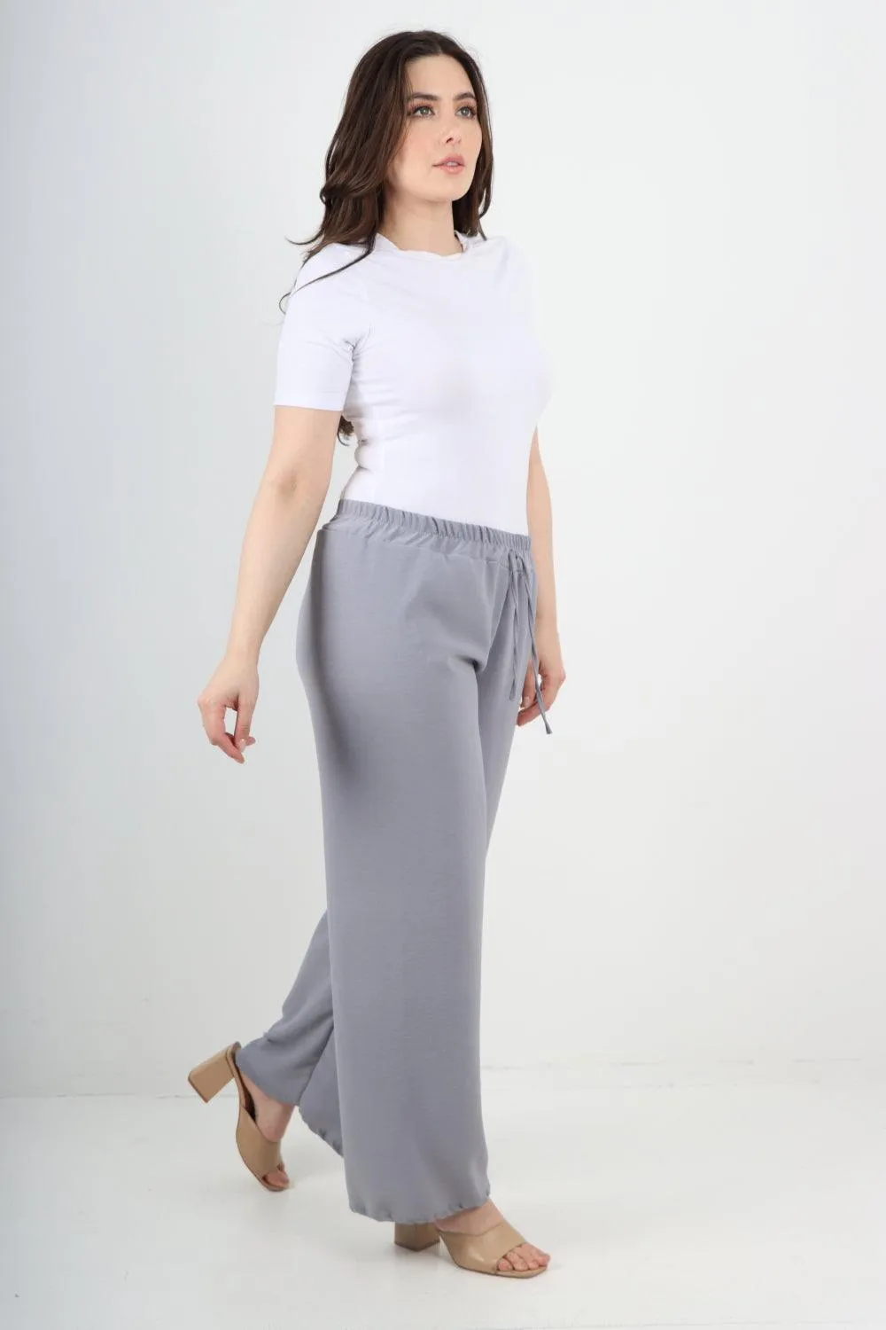 Elastic Waistband Wide Leg Trousers