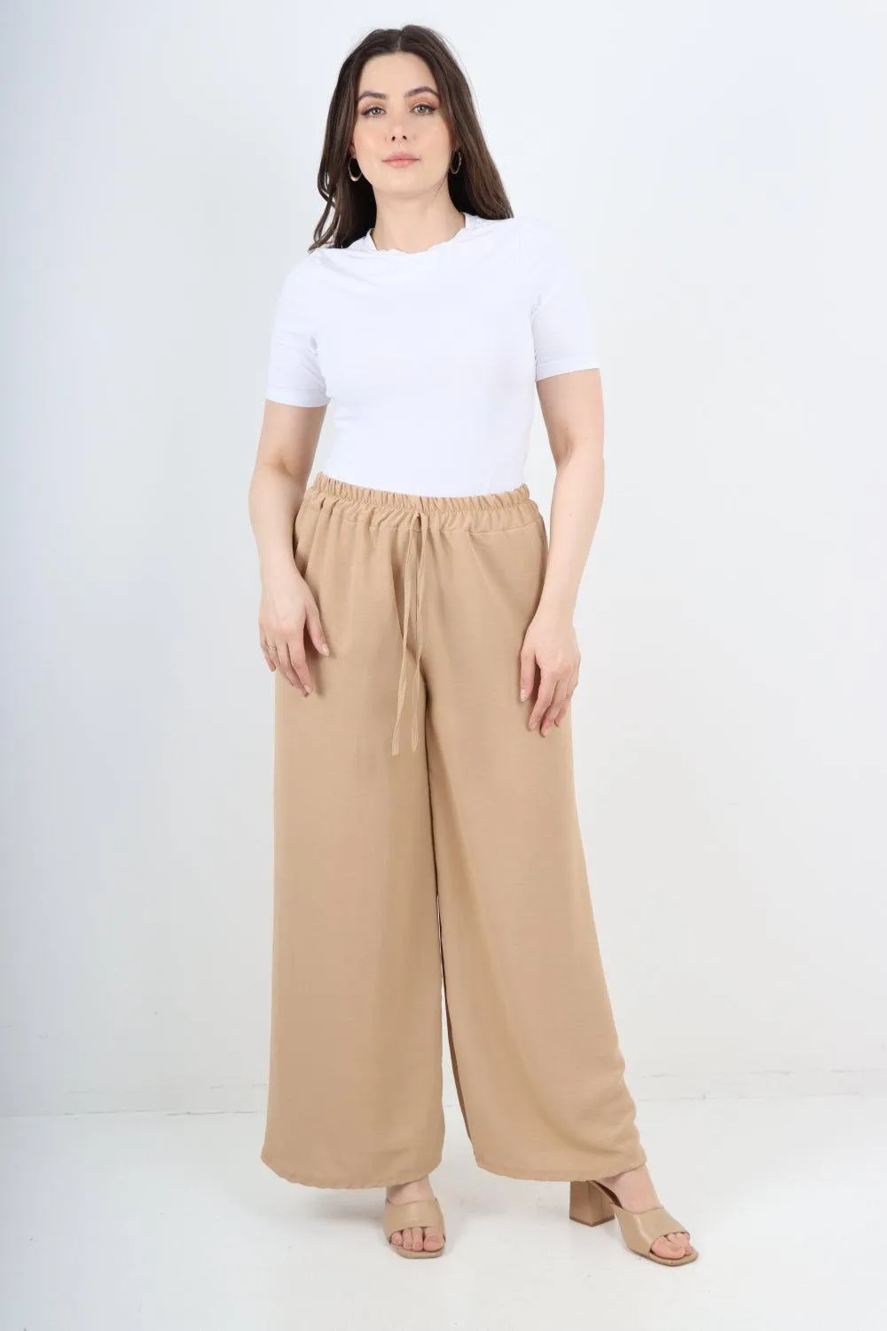 Elastic Waistband Wide Leg Trousers