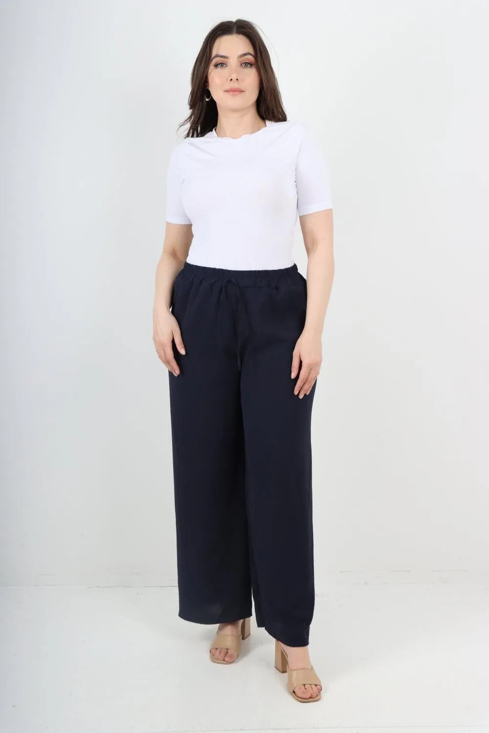 Elastic Waistband Wide Leg Trousers