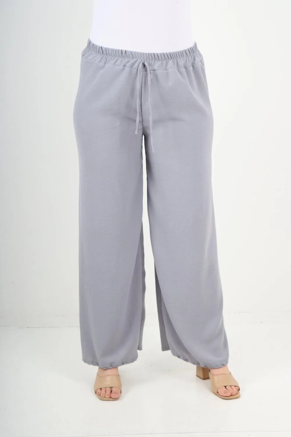 Elastic Waistband Wide Leg Trousers