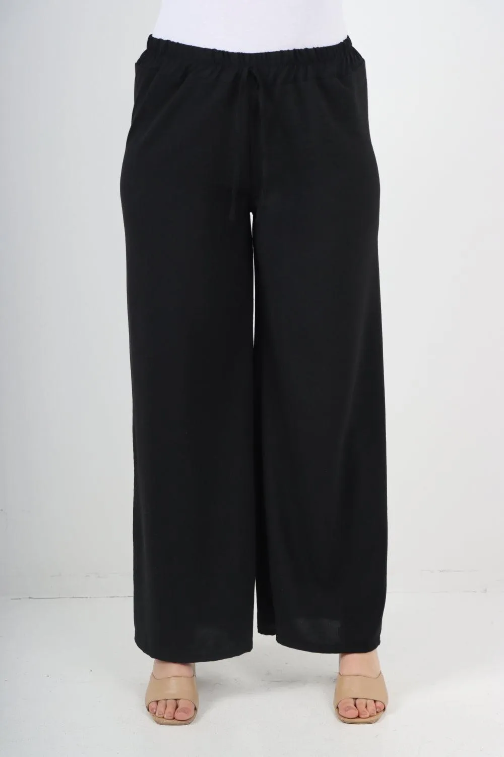 Elastic Waistband Wide Leg Trousers