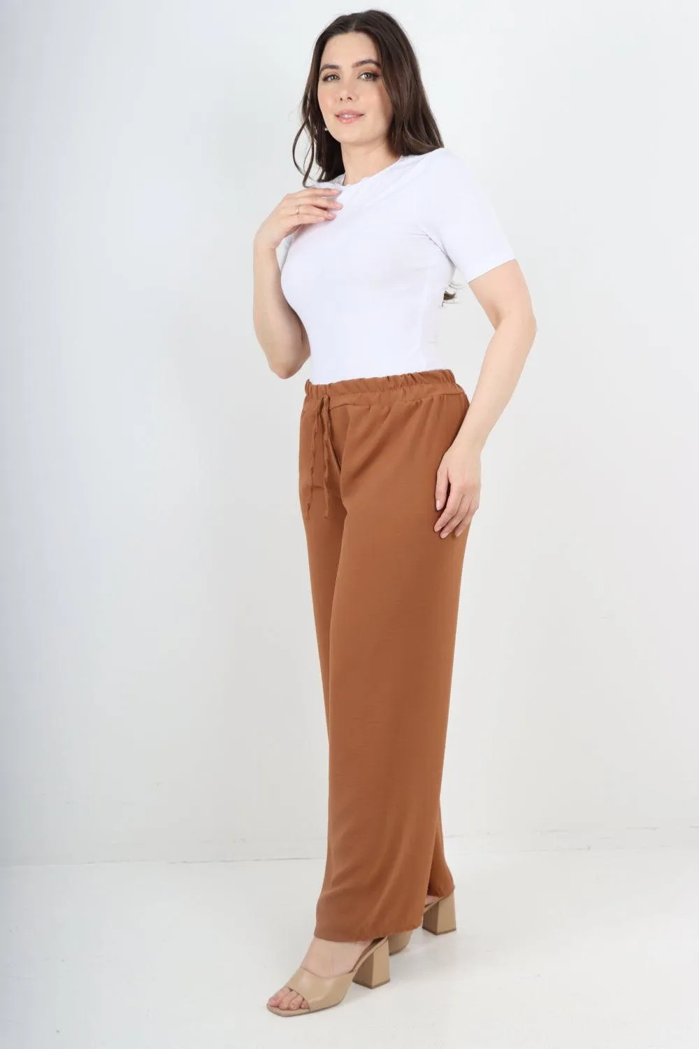 Elastic Waistband Wide Leg Trousers