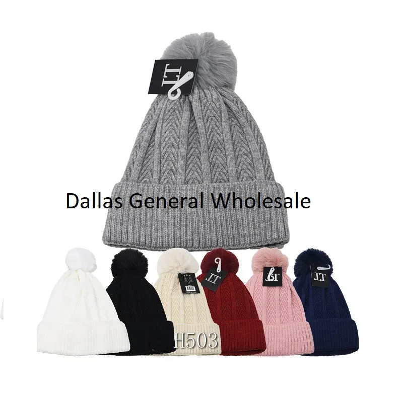 Fleece Insulated Winter Beanies with Pom Pom Ball Wholesale