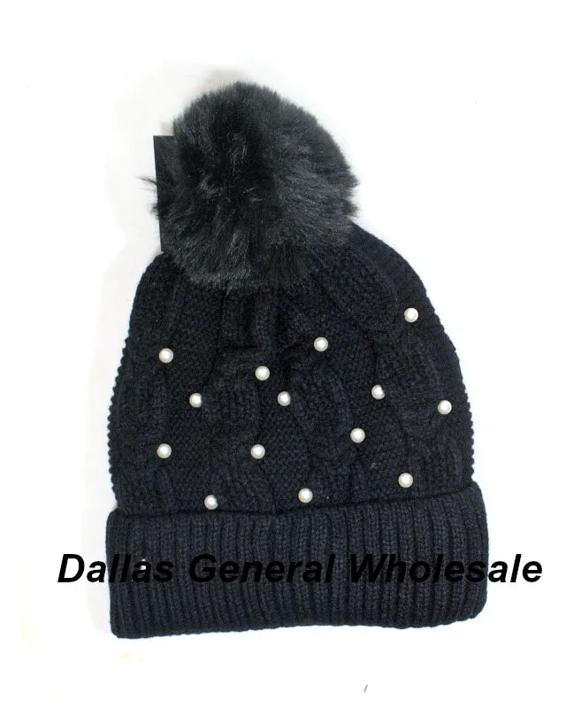 Girls Trendy Pearl Fur Lining Beanies Wholesale