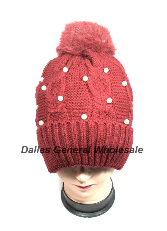 Girls Trendy Pearl Fur Lining Beanies Wholesale