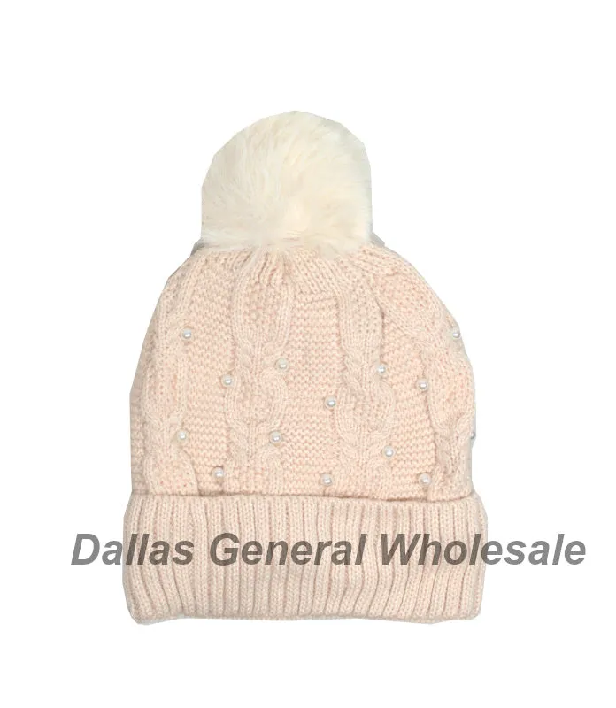 Girls Trendy Pearl Fur Lining Beanies Wholesale