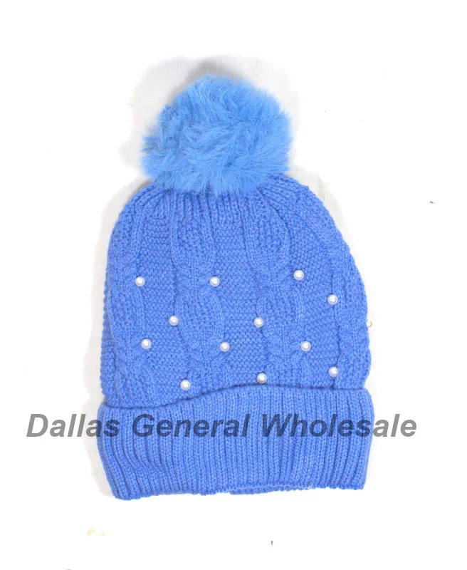 Girls Trendy Pearl Fur Lining Beanies Wholesale