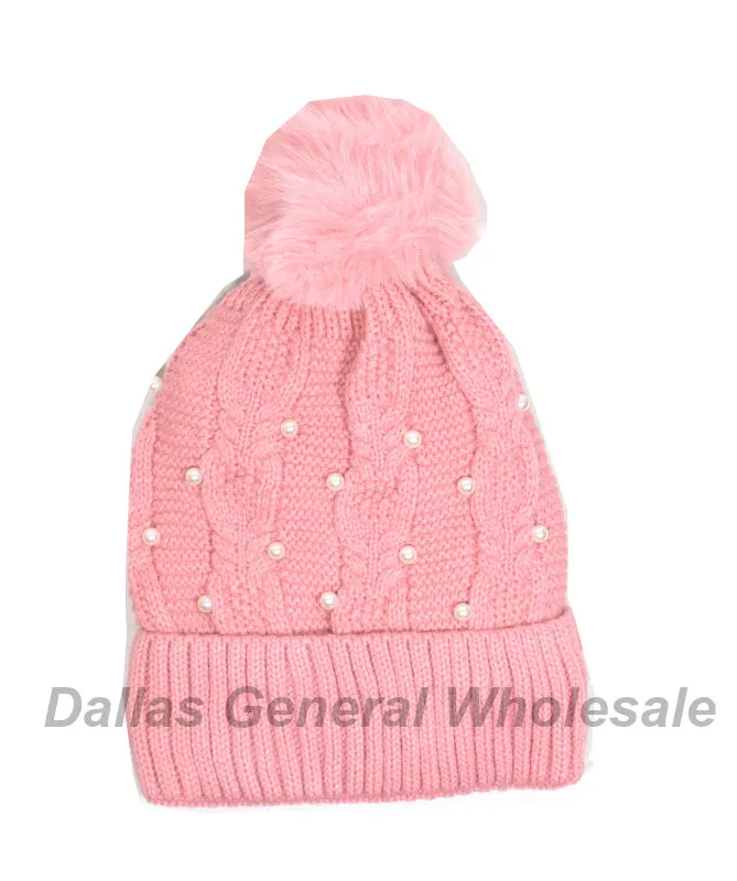 Girls Trendy Pearl Fur Lining Beanies Wholesale