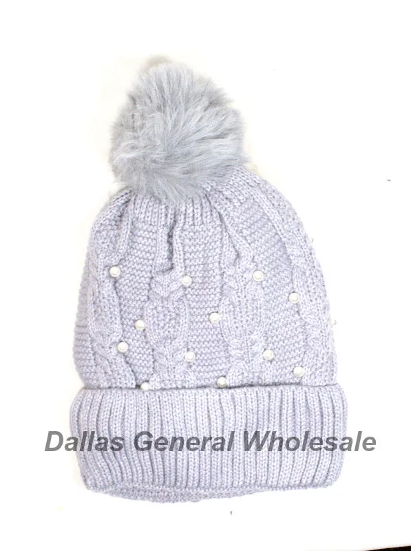 Girls Trendy Pearl Fur Lining Beanies Wholesale