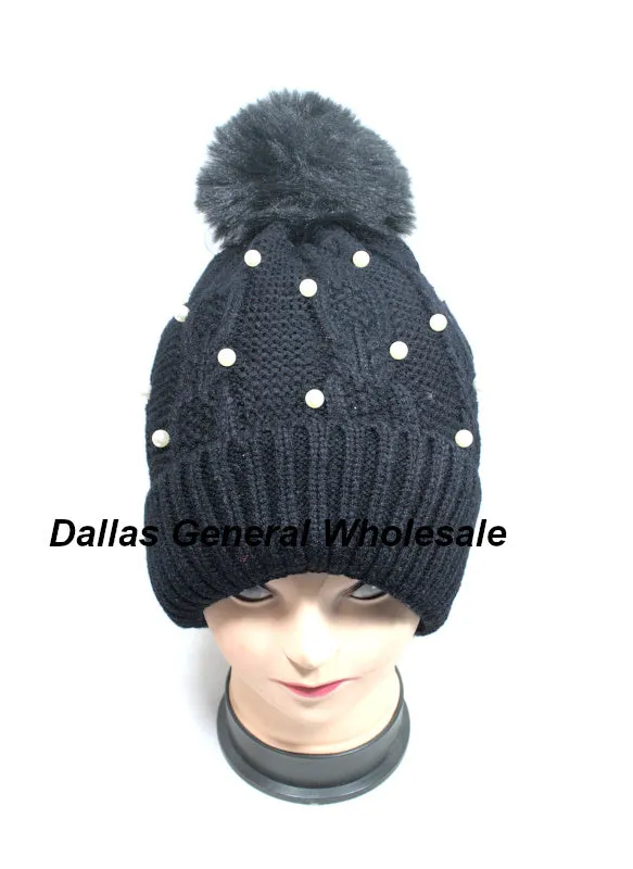 Girls Trendy Pearl Fur Lining Beanies Wholesale