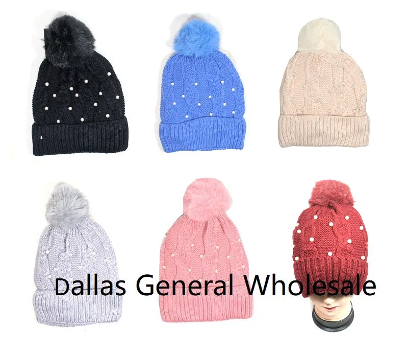 Girls Trendy Pearl Fur Lining Beanies Wholesale