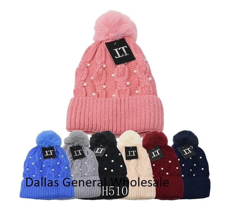 Girls Trendy Pearl Fur Lining Beanies Wholesale