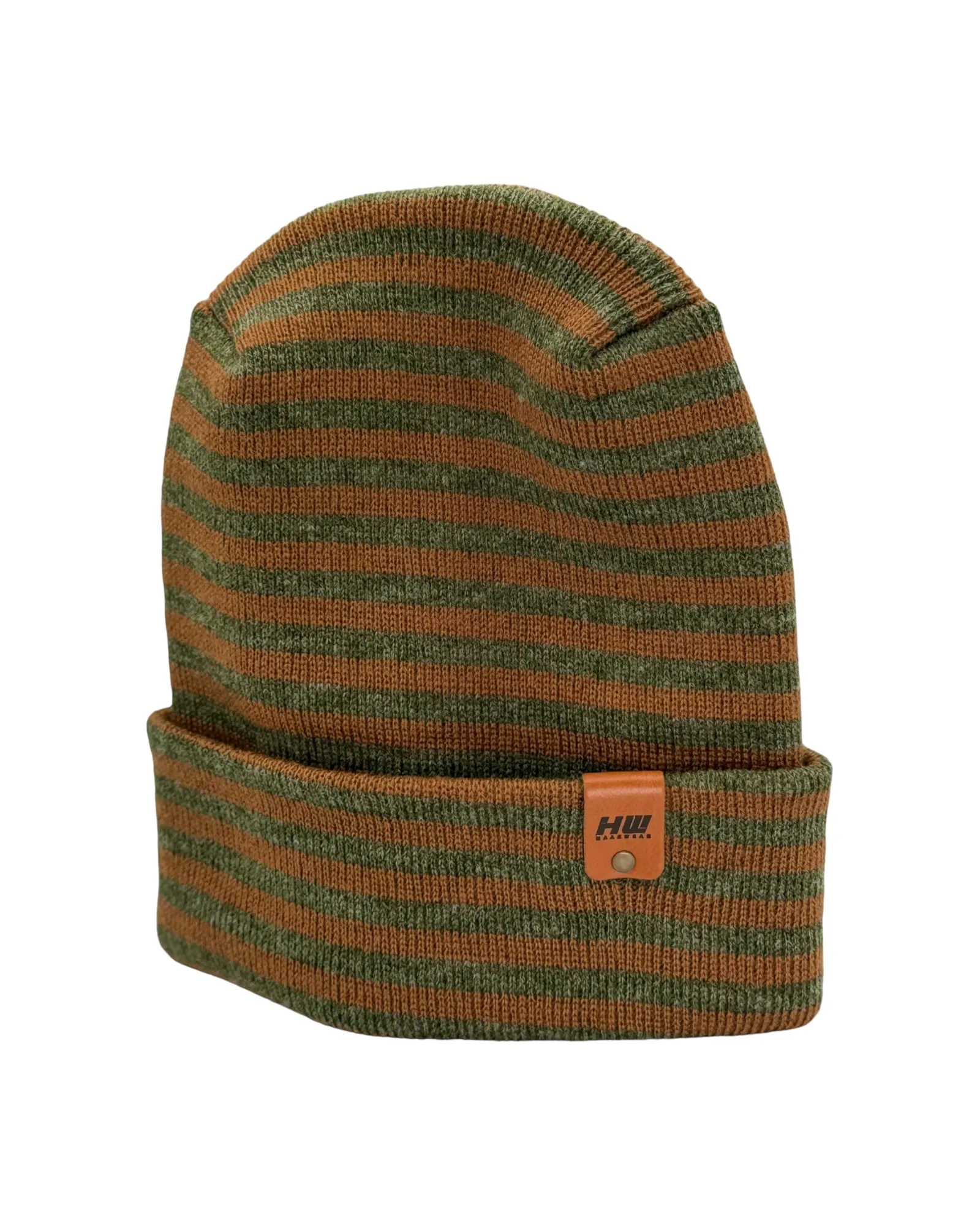 HAAKWEAR Theta Stitch RORO Cuffed Beanie (Patent Pending Design) Brown / Green, Made in USA