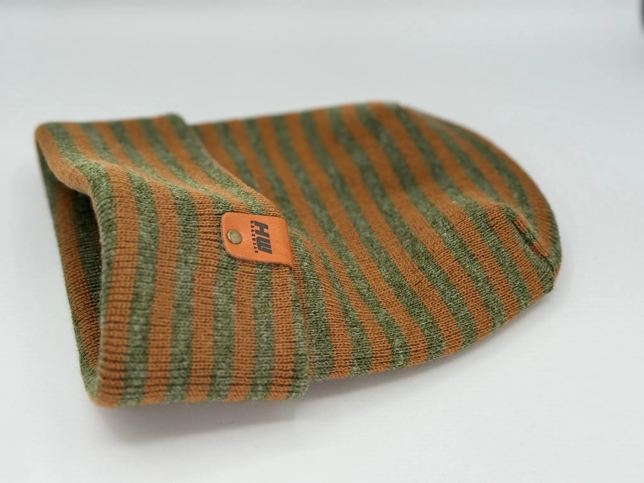 HAAKWEAR Theta Stitch RORO Cuffed Beanie (Patent Pending Design) Brown / Green, Made in USA