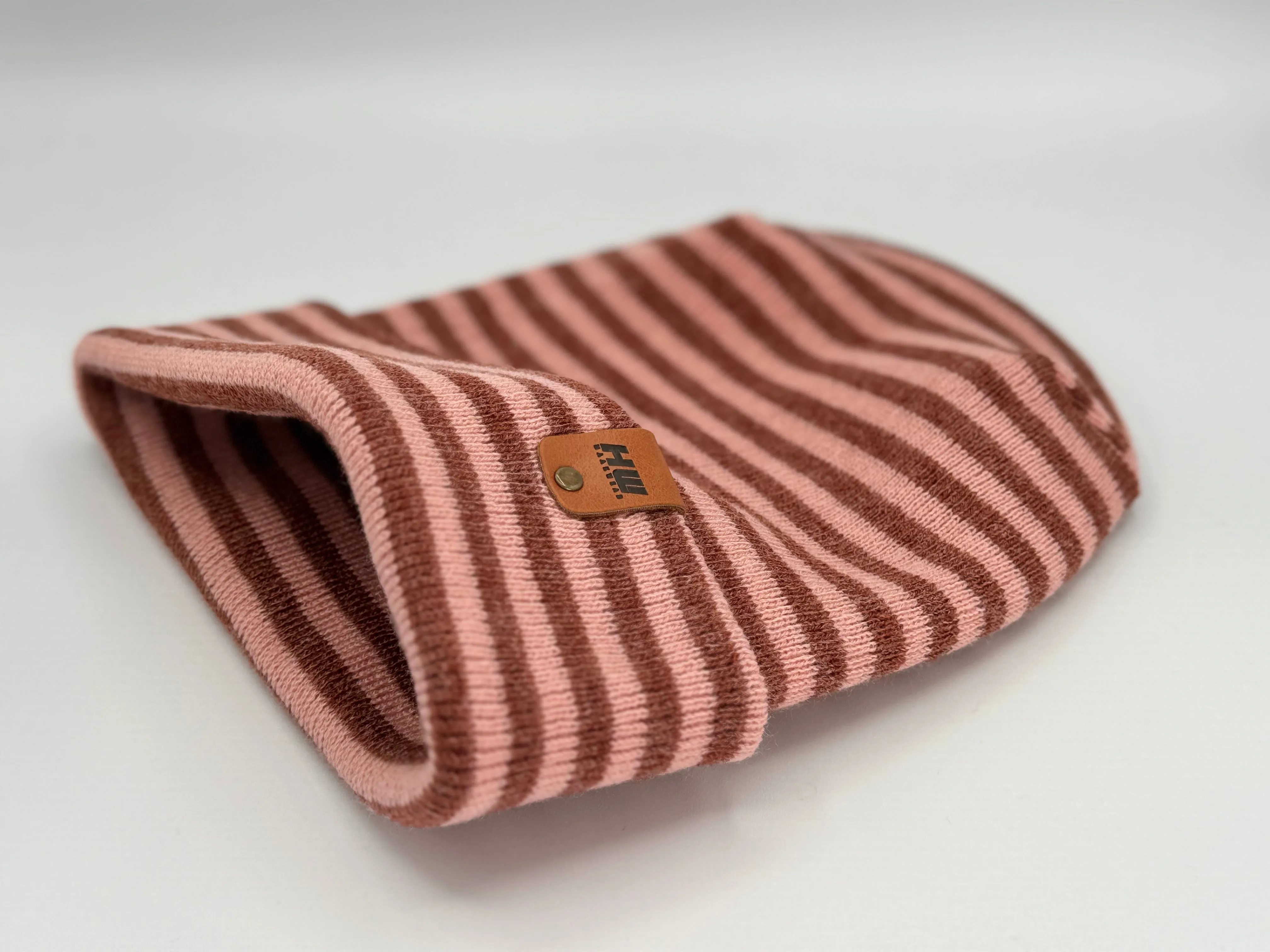 HAAKWEAR Theta Stitch RORO Cuffed Beanie (Patent Pending Design) Burgundy / Pink, Made in USA