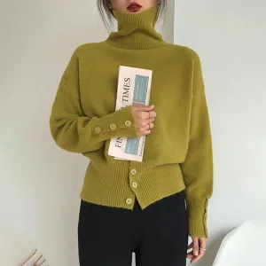 High-Neck Buttoned Sweater