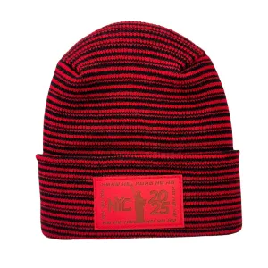 HW NEW YEAR 2025 NYC,  Theta Stitch Contrast Cuffed Beanie - Red / Black Hat, Made in USA (Limited Edition)