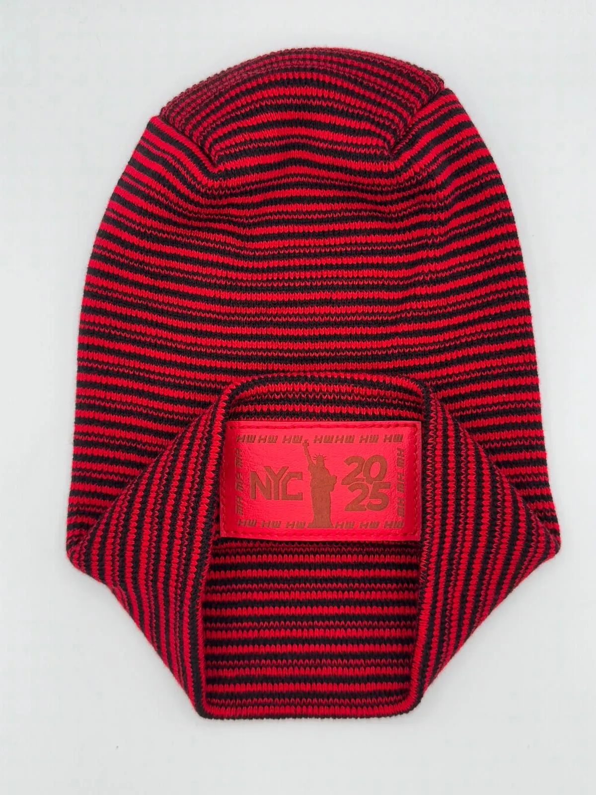 HW NEW YEAR 2025 NYC,  Theta Stitch Contrast Cuffed Beanie - Red / Black Hat, Made in USA (Limited Edition)