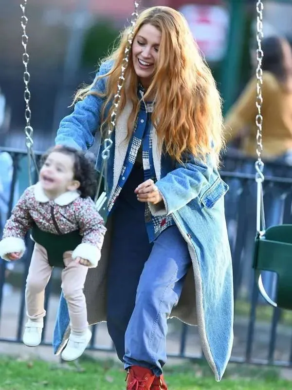 It Ends with Us Blake Lively Blue Shearling Long Coat