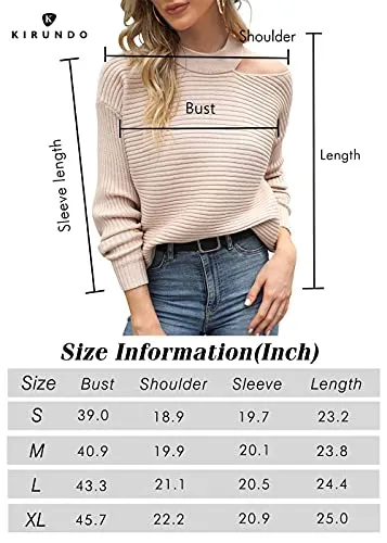 KIRUNDO 2021 Women’s Sweaters Halter Neck Off Shoulder Long Sleeves Knit Sweater Loose Solid Pullovers Tops (Black, X-Large)