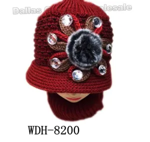 Ladies Fuzzy Pom Pom Beanie Hat with Scarf Set Wholesale