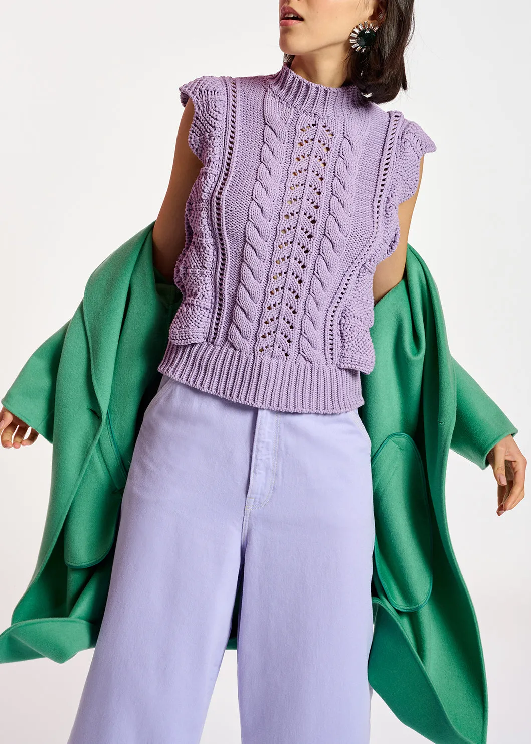 Lilac sleeveless ruffle sweater