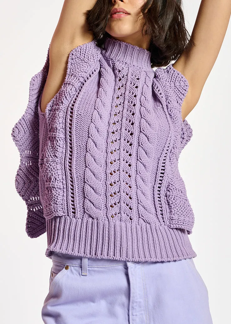 Lilac sleeveless ruffle sweater