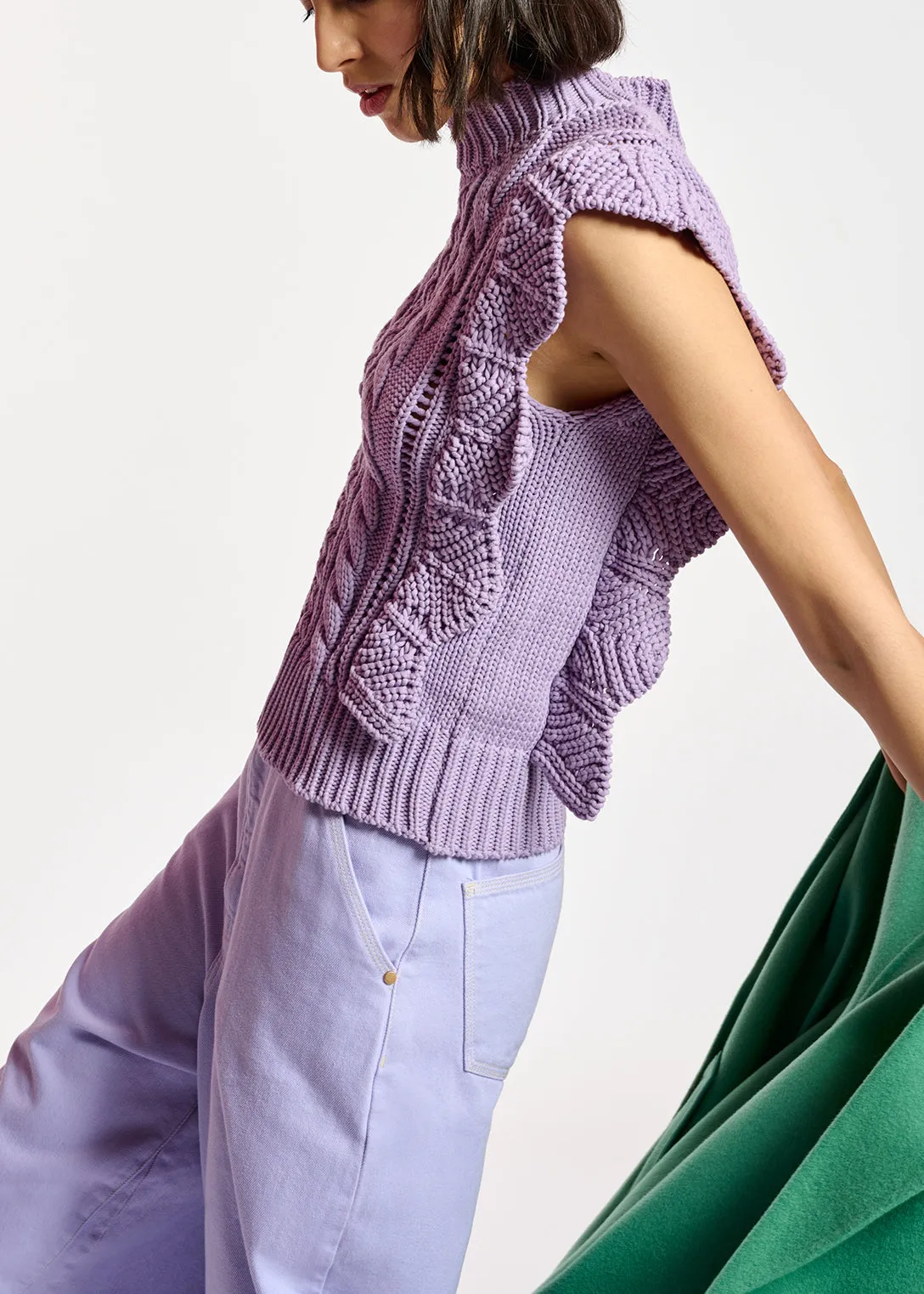 Lilac sleeveless ruffle sweater