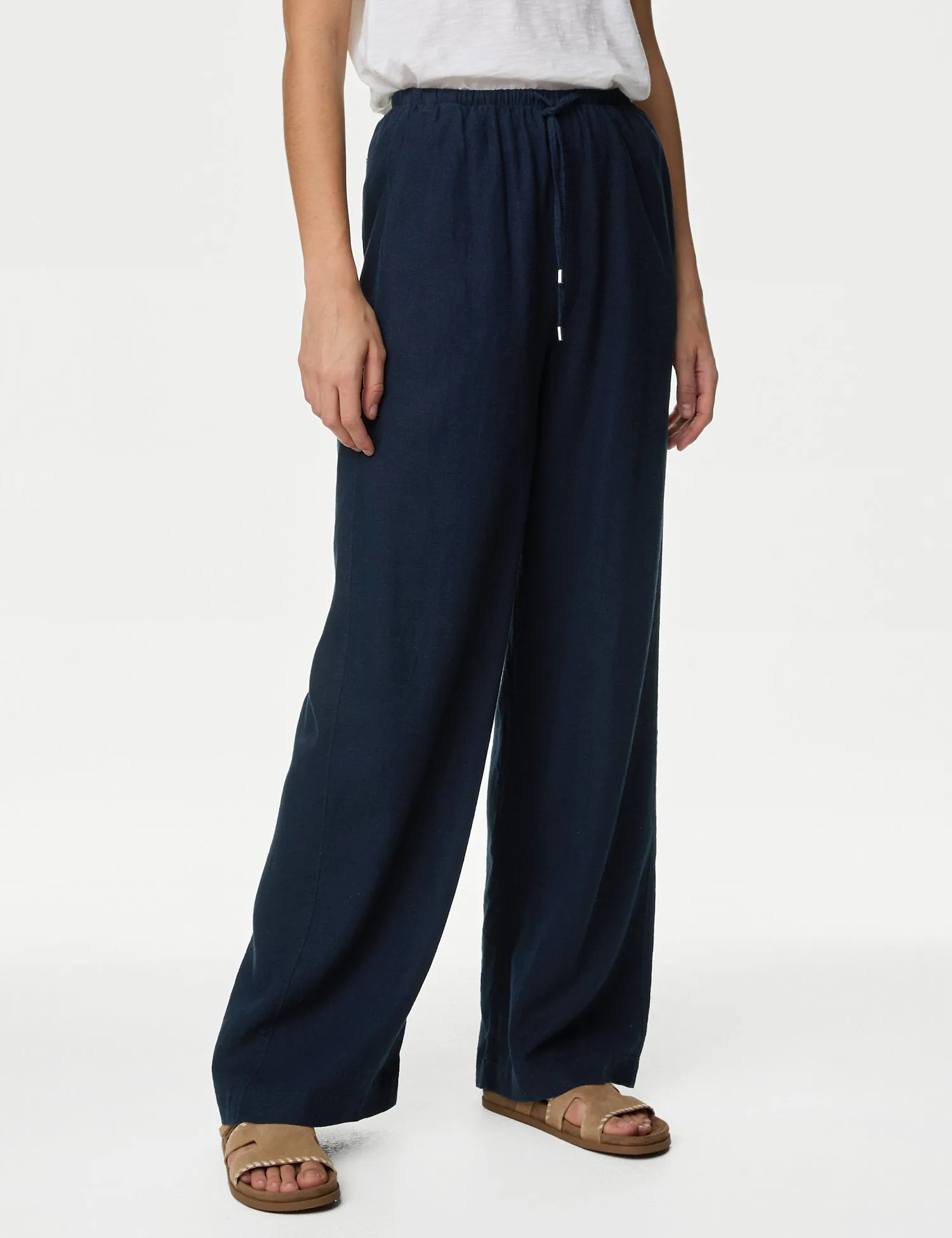 Linen Rich Wide Leg Trousers