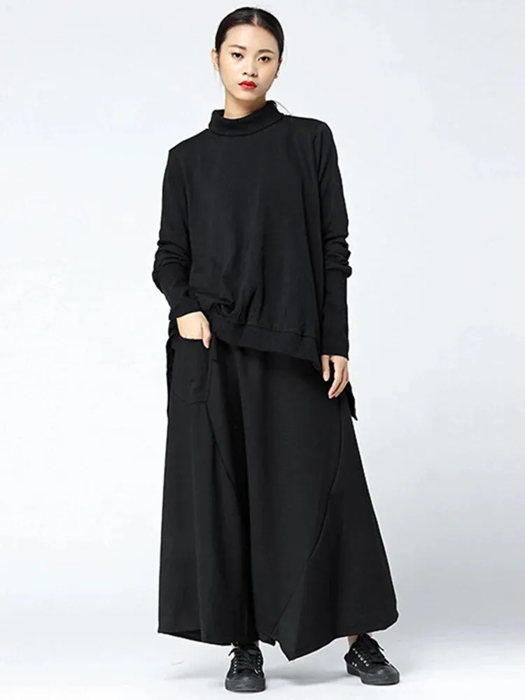 Lora Elegant Black Wide-Leg Loose Pants