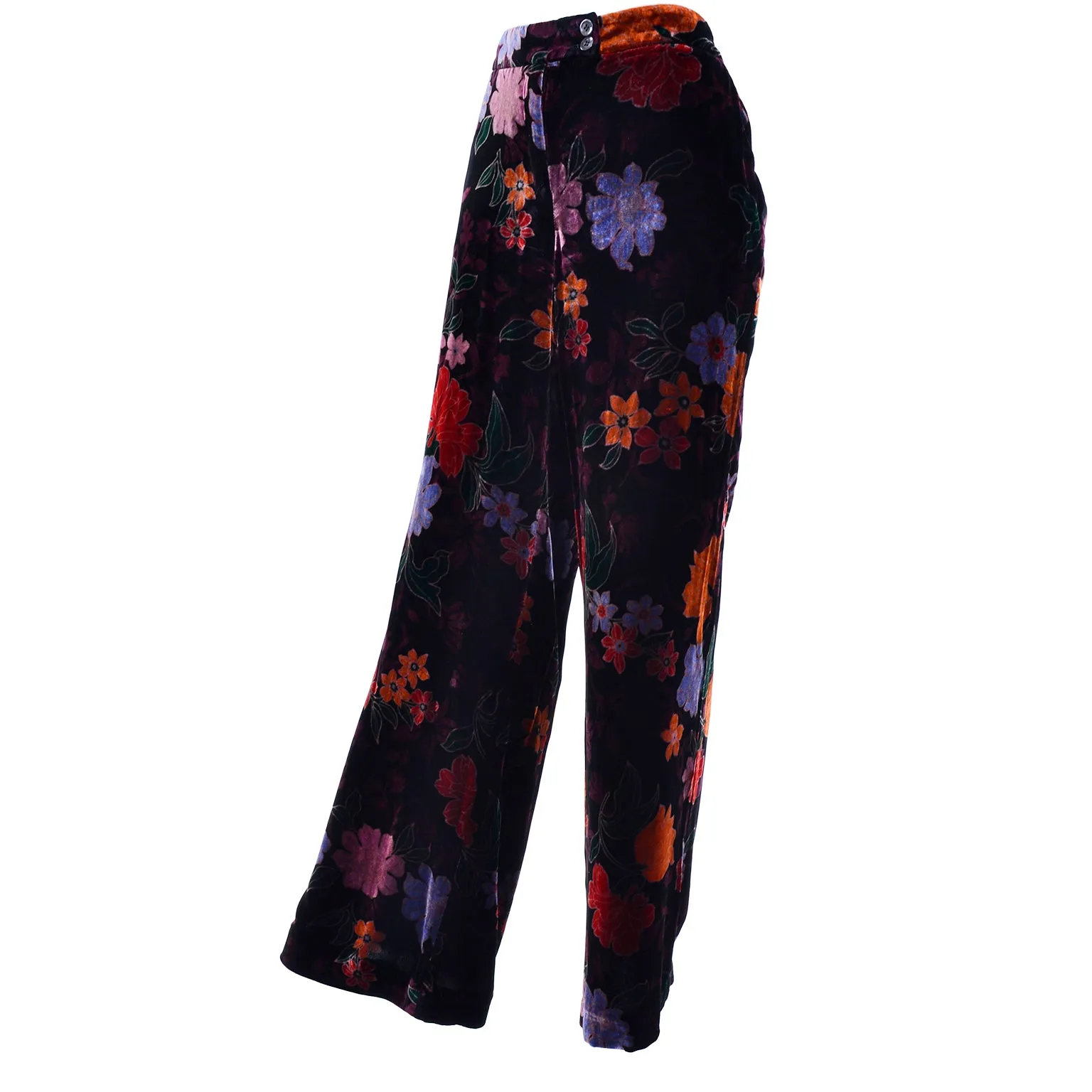 Luxurious Silk Velvet Etro Floral Pants in Size Large