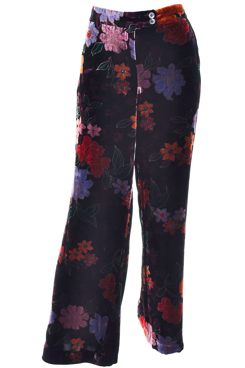 Luxurious Silk Velvet Etro Floral Pants in Size Large