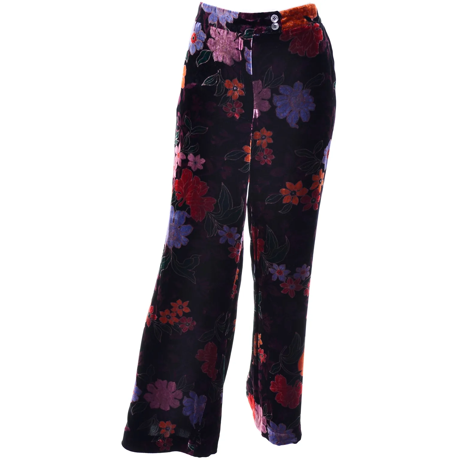 Luxurious Silk Velvet Etro Floral Pants in Size Large