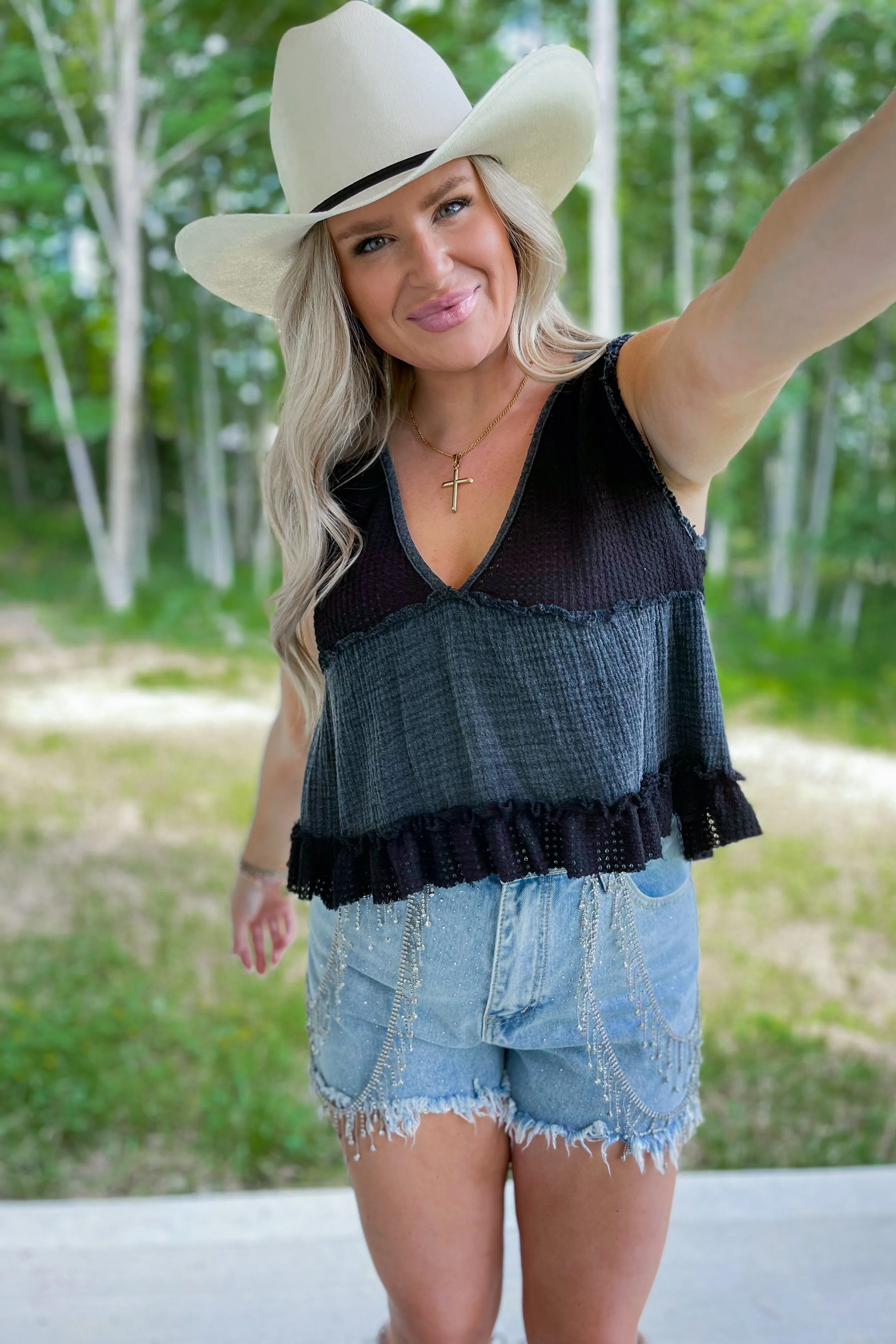 Madison Sleeveless Cropped Thermal Babydoll Top *FINAL SALE*