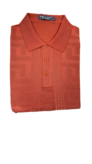 Men's rust orange polo tshirt short sleeves t-shirt greek key style made