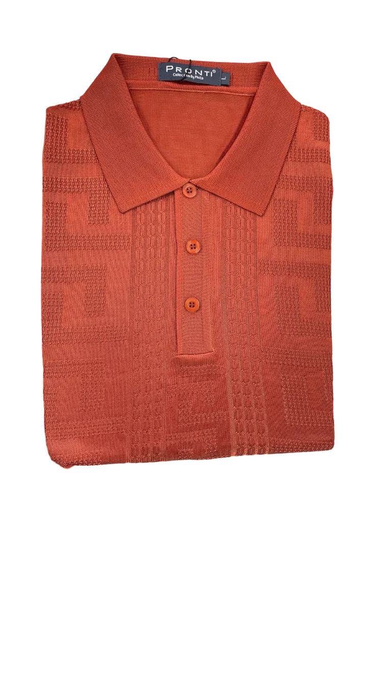 Men's rust orange polo tshirt short sleeves t-shirt greek key style made