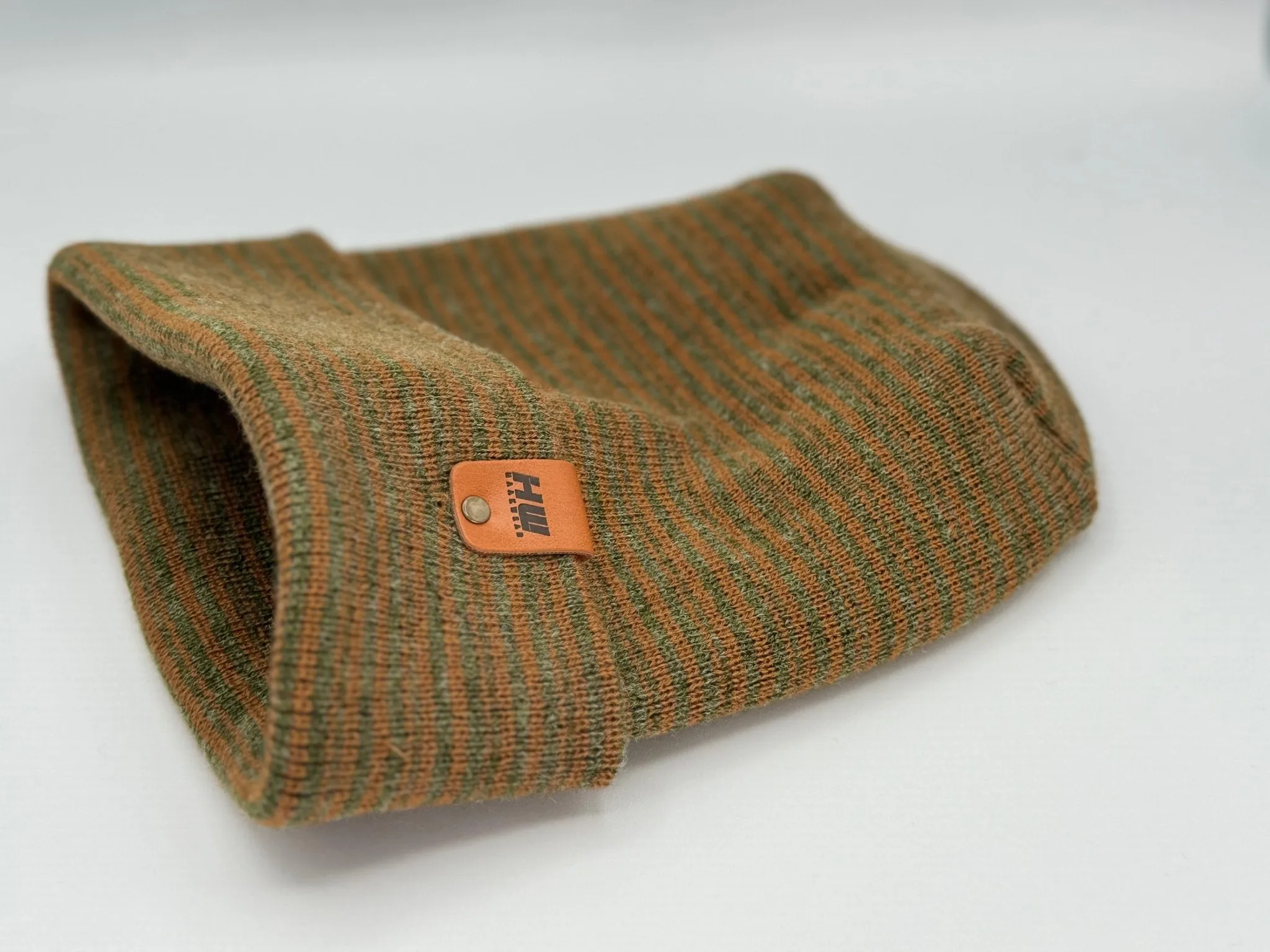 Modern Theta Stitch Contrast Cuffed Beanie (Patent Pending Design) Brown / Green, Made in USA