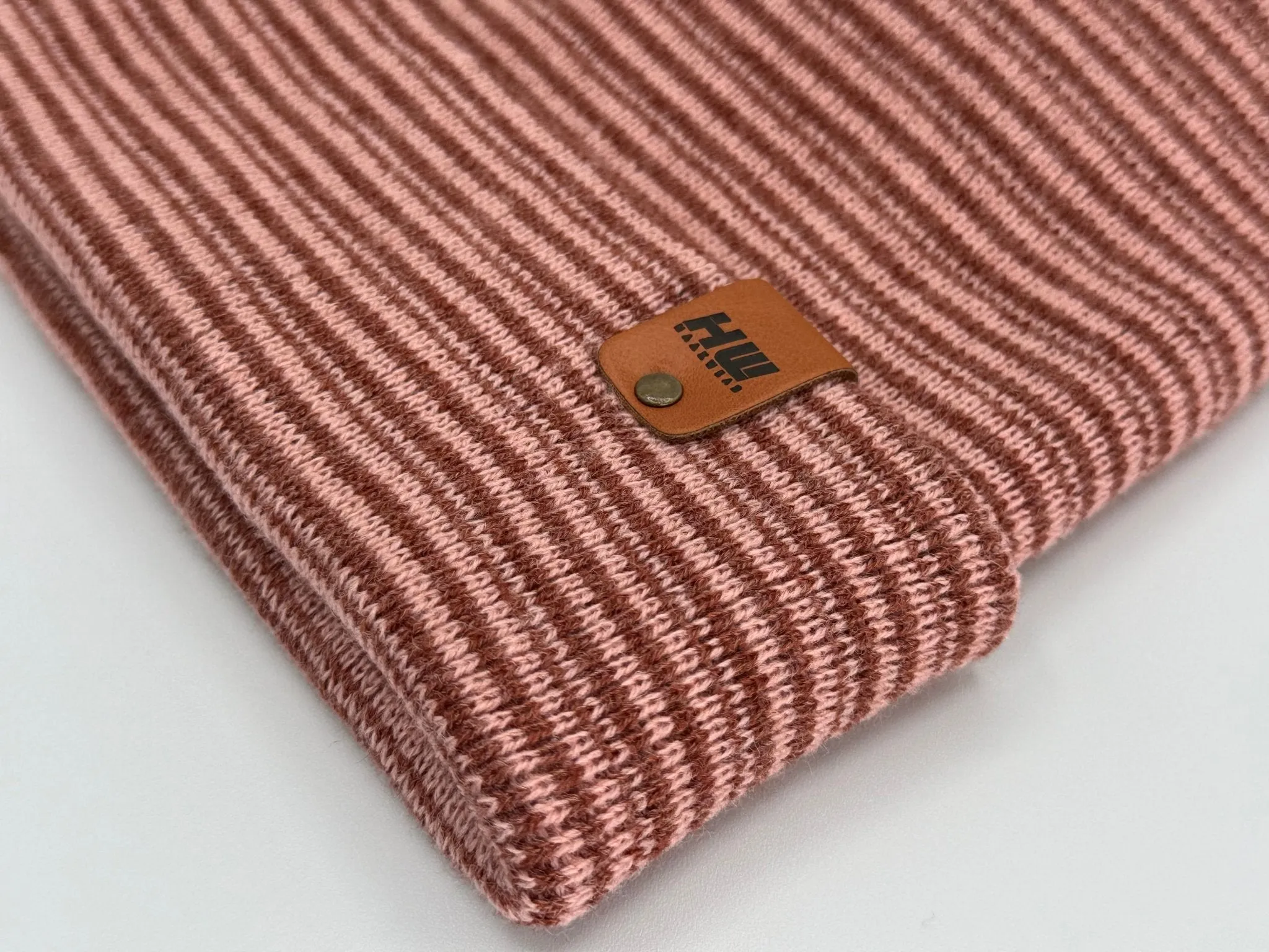 Modern Theta Stitch Contrast Cuffed Beanie (Patent Pending Design) Burgundy / Pink, Made in USA