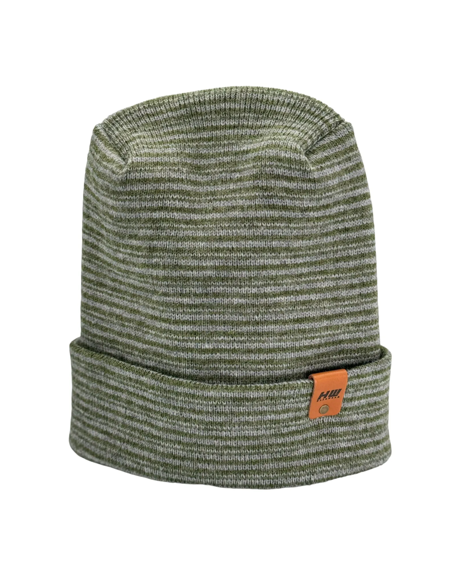 Modern Theta Stitch Contrast Cuffed Beanie (Patent Pending Design) Gray / Green, Made in USA