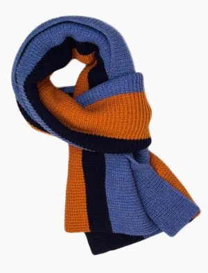 Navy & Orange Vertical Striped Knitted Wool Scarf