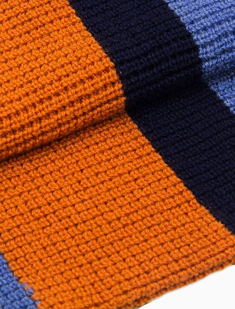 Navy & Orange Vertical Striped Knitted Wool Scarf